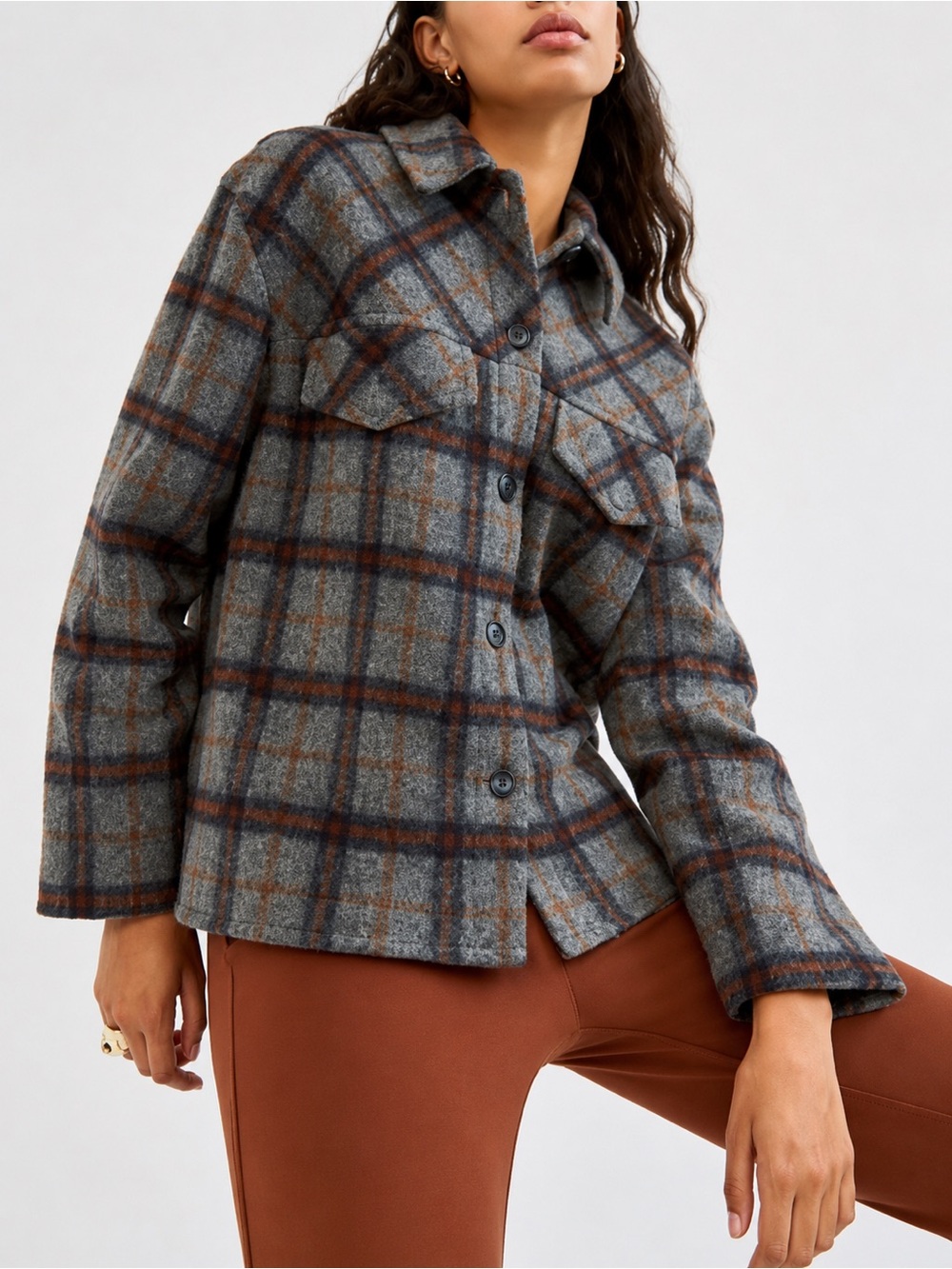 Aritzia Sunday Best “Sky” Shirt Jacket
Gray & Copper Plaid - Women’s XL